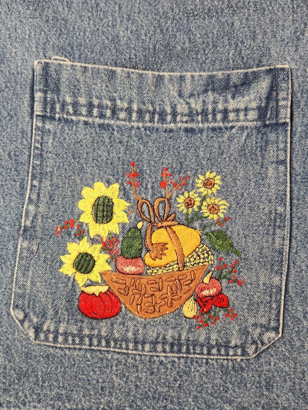 Vintage Take Two Embroidered Blue Denim Chore Jacket with Fall Patchwork Xlarge - Picture 10 of 11